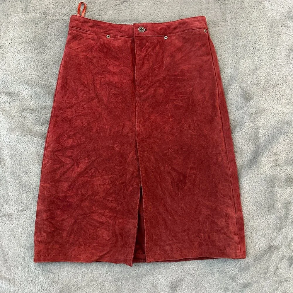 *as is* Vintage Y2K Gap Suede Leather Slit Front Skirt Women's 4 Maroon